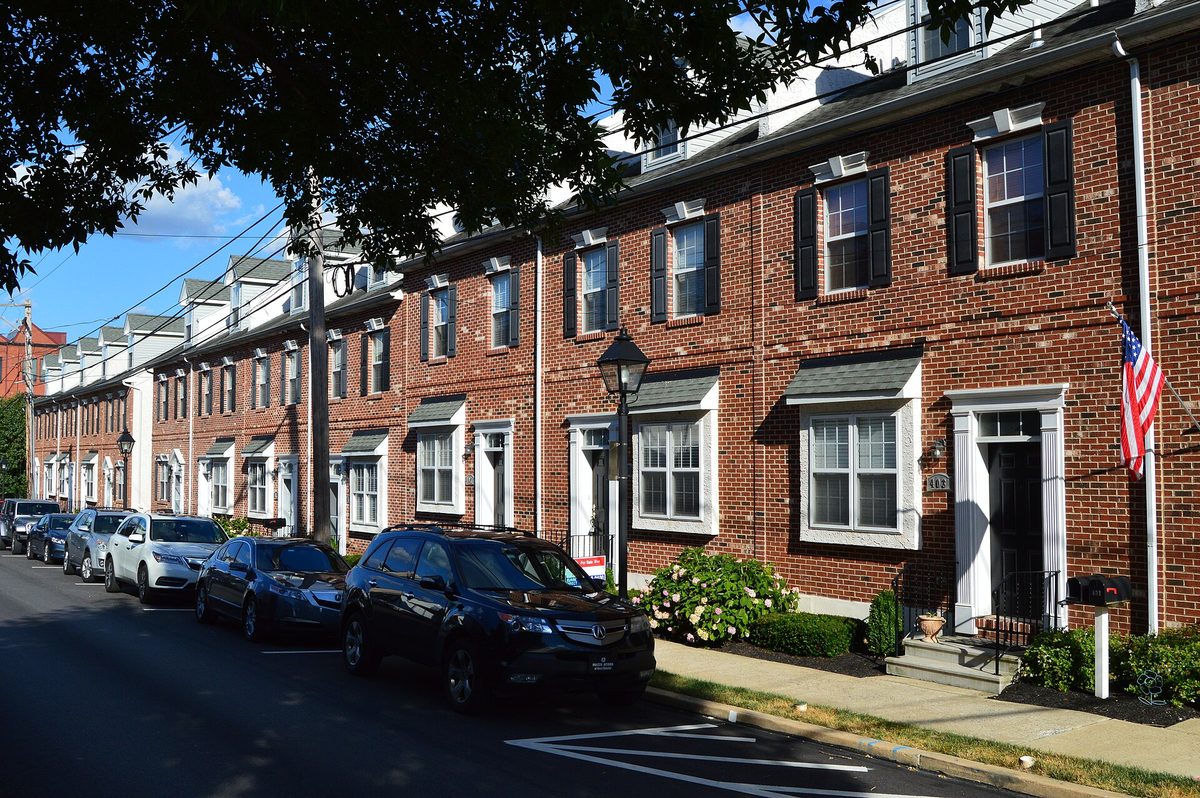 Brick rowhomes in Conshohocken, one of the county’s older river boroughs.