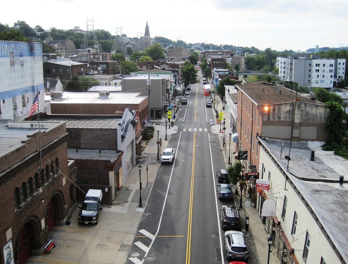 Main Street Manayunk, seen from the hill above it. The grade is not a rumour.