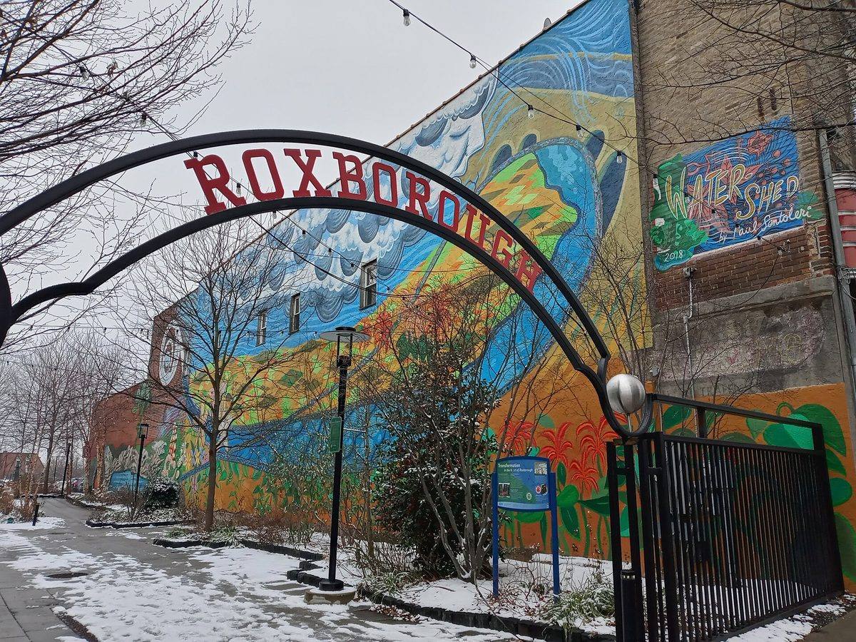 Roxborough Pocket Park on Ridge Avenue, at the top of the hill.