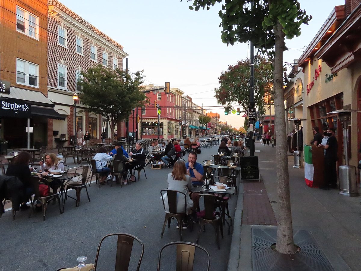 State Street in Media, closed to cars and full of tables.
