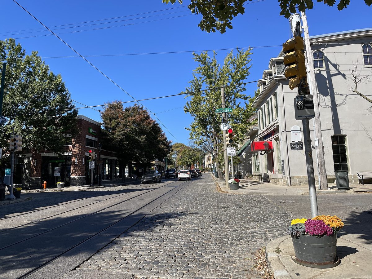 Germantown Avenue through Chestnut Hill, cobbles and all.