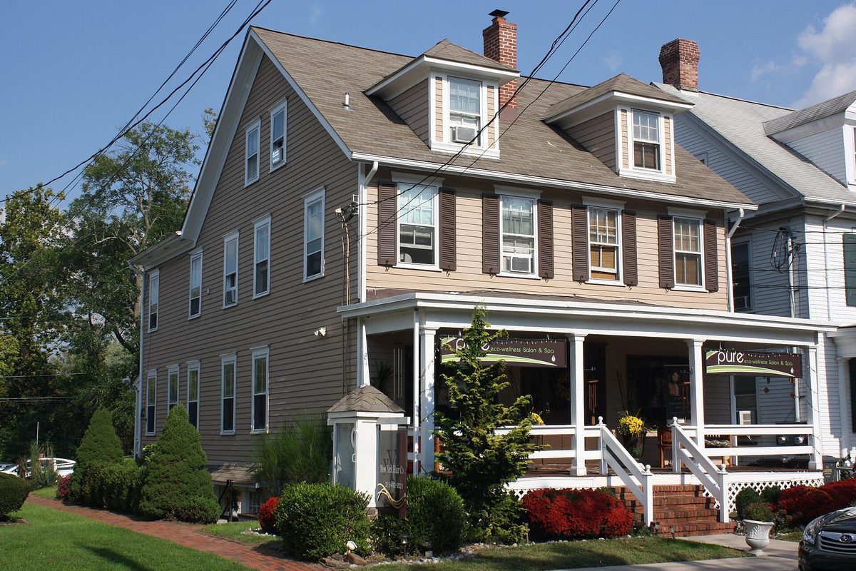 Porches and deep setbacks on Yardley's Main Street.