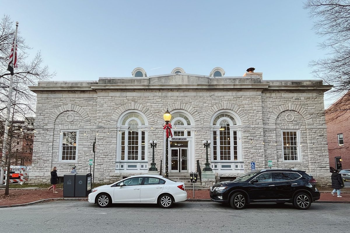 Stone and civic architecture in downtown West Chester.